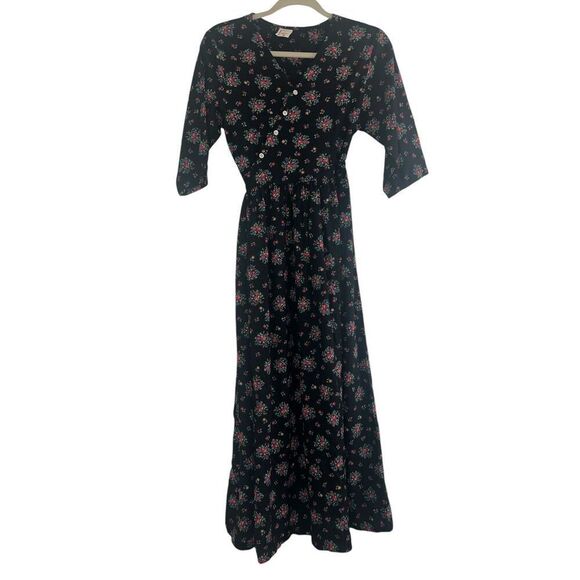 ✨Hanna Anderson Floral Button Down V-Neck 3-4 Sleeves Sz Small Midi Dress✨ - Picture 1 of 5